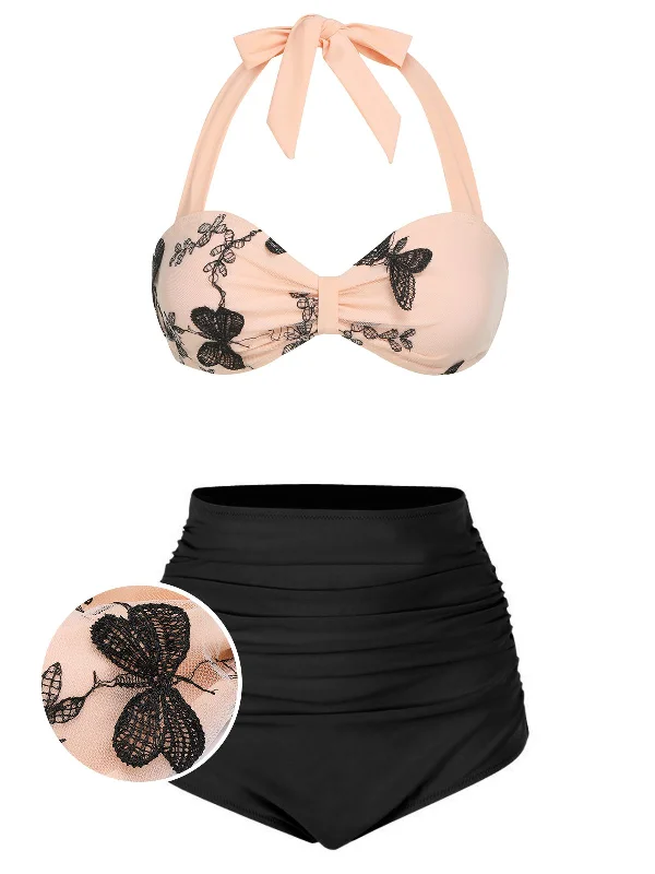 Black 1950s Halter Butterfly Swimsuit