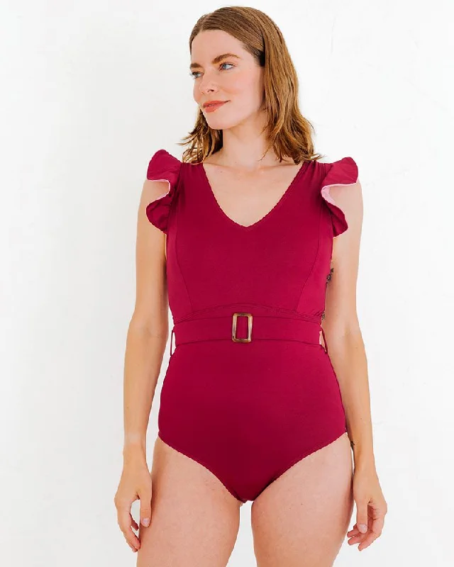 Burgundy Ruffle One-Piece