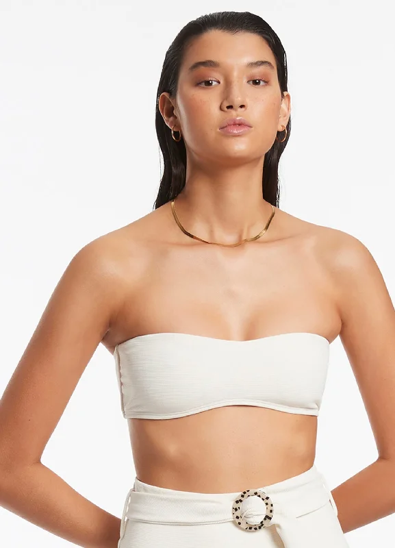 Isla Rib Minimal Bandeau Bikini Top - Cream