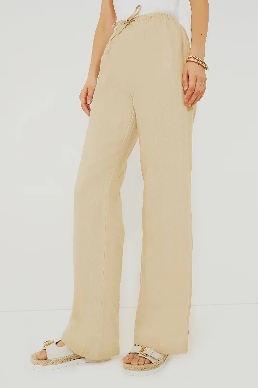 Beige Linen Drawstring Pants