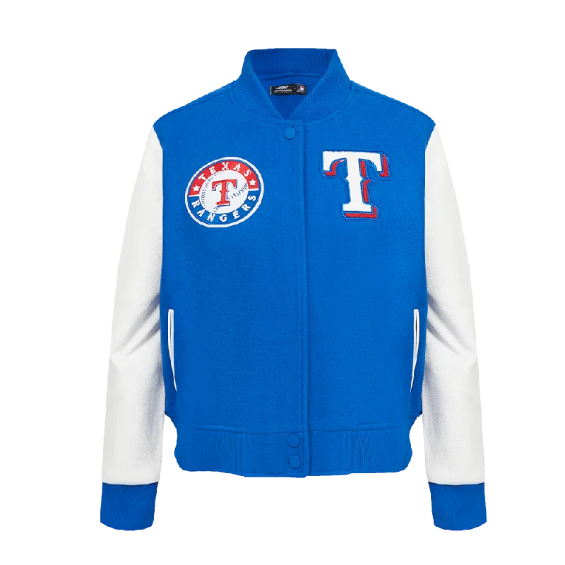 MLB TEXAS RANGERS CLASSIC WOMEN'S WOOL VARSITY JACKET (ROYAL BLUE/WHITE)