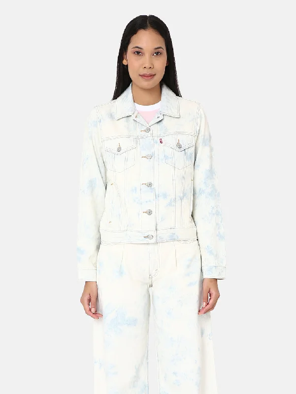 Women's Solid Light-Blue Spread Collar Trucker Jacket