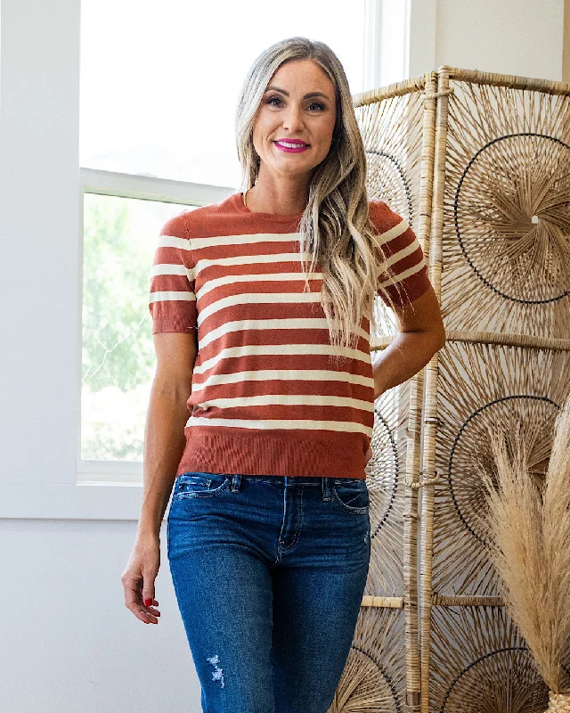 Heidi Short Sleeve Striped Sweater - Rust