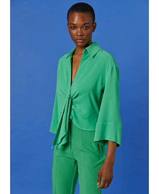 Access Green Blouse With Front Pleats