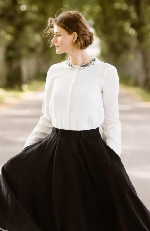 Classic Shirt with Embroidered Meadow Collar, Long Sleeve