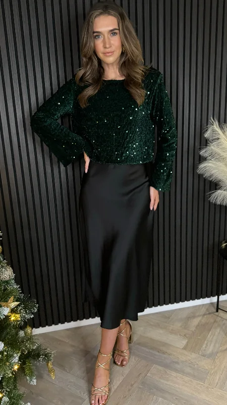 Daphne Forest Green Sequin Long Sleeve Top