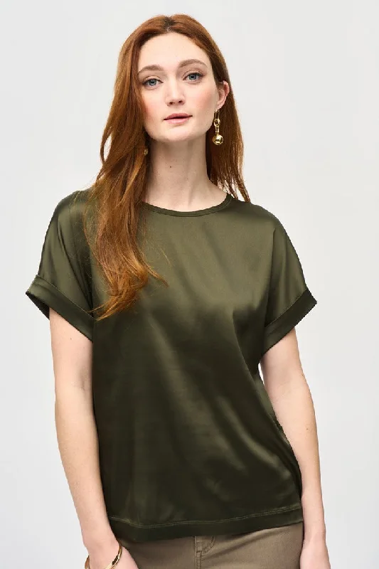 Joseph Ribkoff Iguana Satin Front Short Sleeve Top