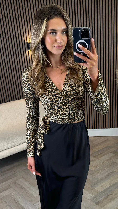 Adeline Beige & Black Leopard Print Tie Detail Top