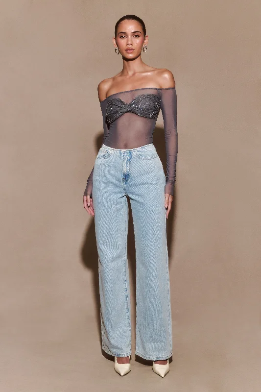 Garcelle Diamante Off Shoulder Top - Gunmetal