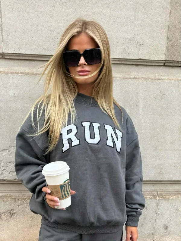 Run Appliqué 100% Cotton Sweatshirt Charcoal