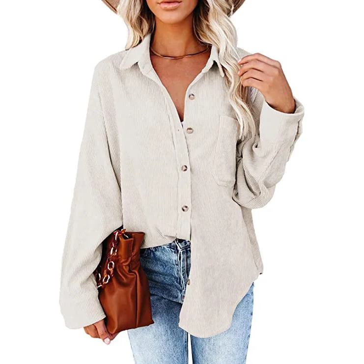 Women's Corduroy Shirts Casual Long Sleeve Top