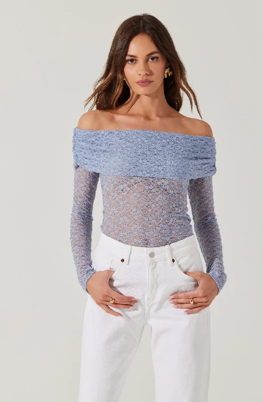 Diamante Lace Off Shoulder Top