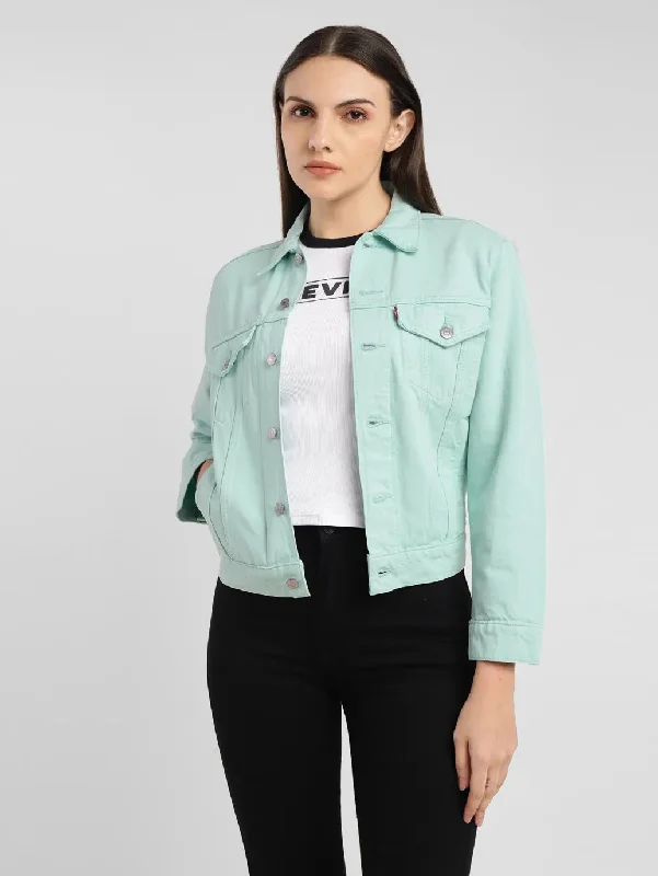 Women's Solid Spread Collar Denim Jacket