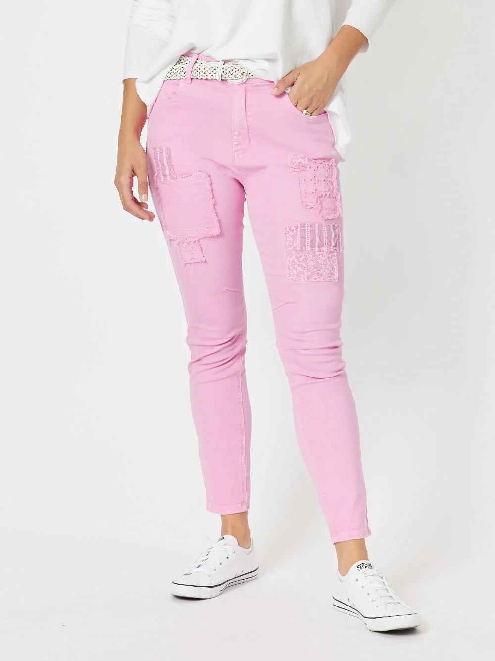 Taylor Patch High Rise Skinny Jeans - Flamingo