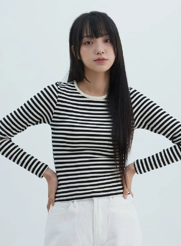 Slim Fit Striped Long Sleeve Top ON309