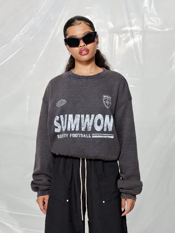 SUMWON WOMEN Washed Crew Neck Sweatshirt With Front Graphic Print