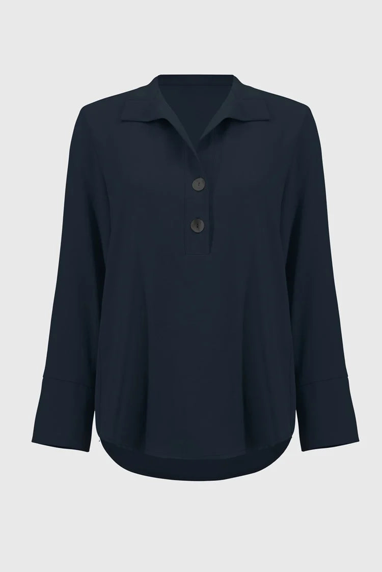 Joseph Ribkoff Midnight Blue Eggshell Straight Top With Button Detail