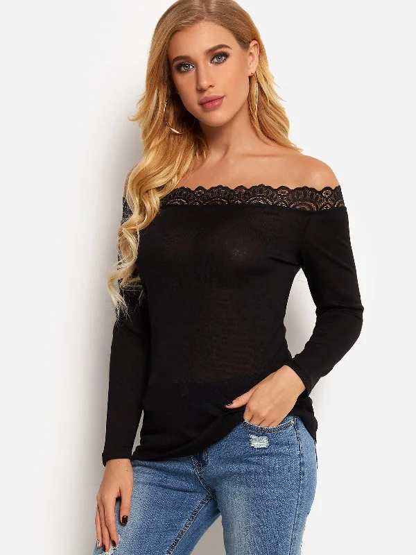 Custom Off The Shoulder Lace Long Sleeve Top