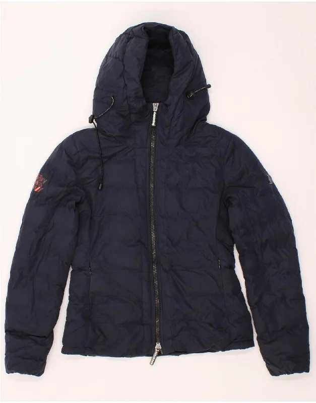 SUPERDRY Womens Hooded Padded Jacket UK 8 Small Navy Blue Nylon