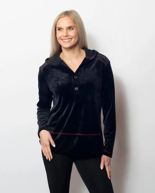 Snoskins Plush Microfleece  Hoodie with button detail Contrast trim trim 82620-24F