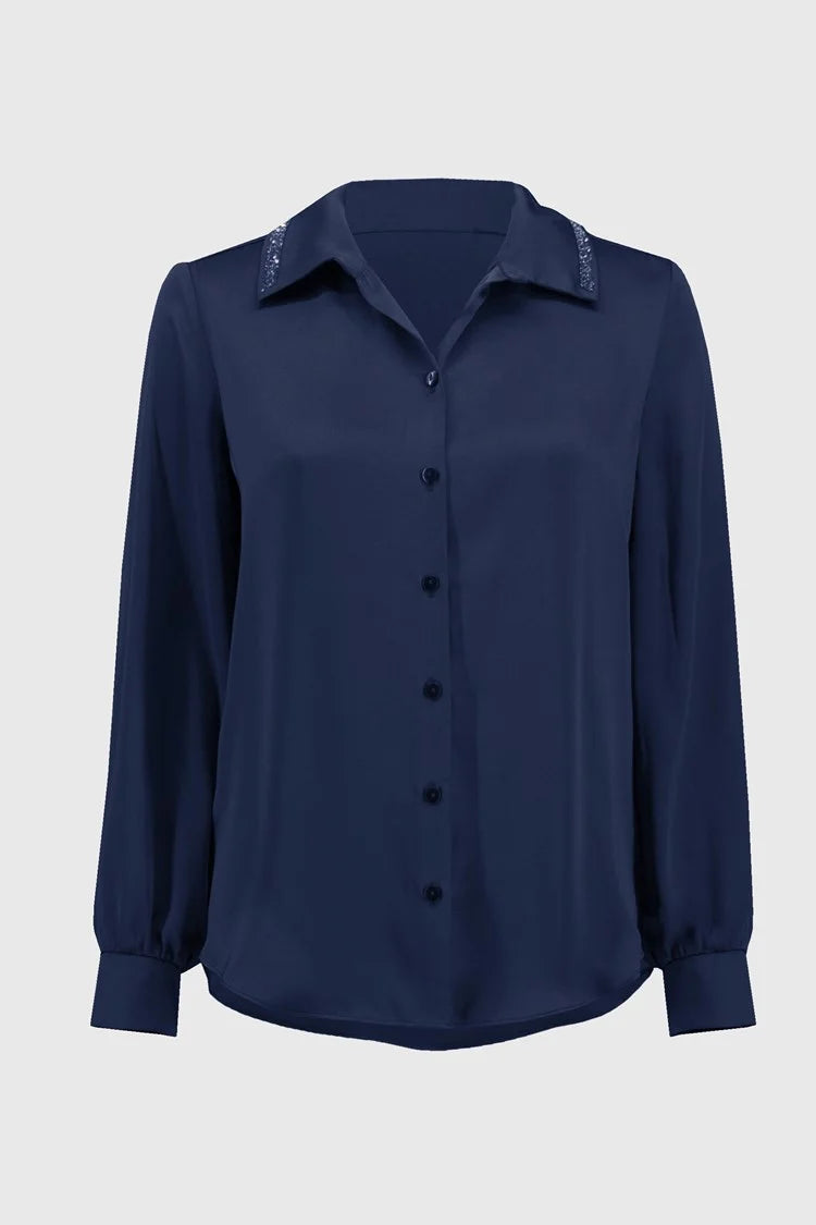 Joseph Ribkoff Midnight Blue Satin Straight Blouse