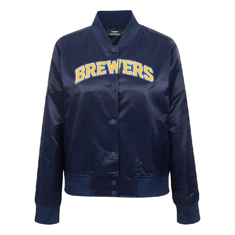 MLB MILWAUKEE BREWERS CLASSIC WOMEN'S SATIN JACKET (MIDNIGHT NAVY)