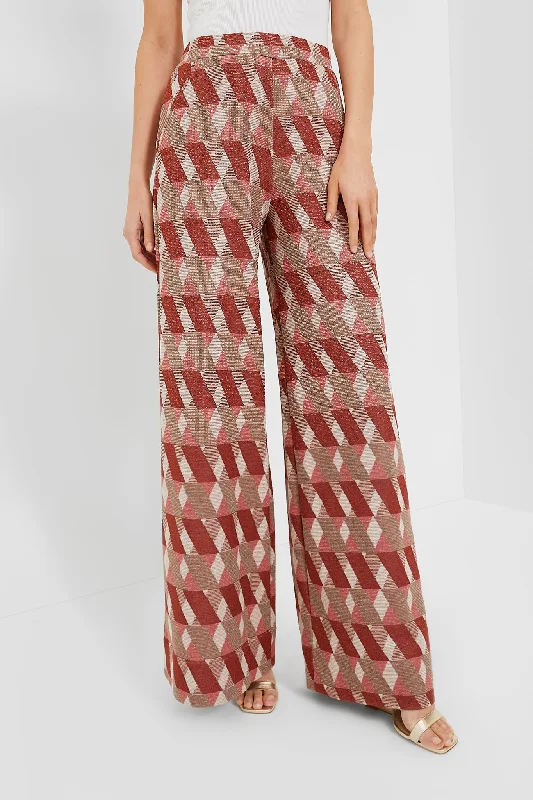 Rust Geometric Lurex Knit Trouser