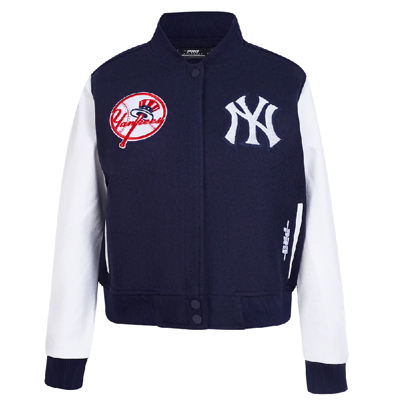 MLB NEW YORK YANKEES GAME DAY CLASSICS WOMEN'S WOOL VARSITY JACKET (MIDNIGHT NAVY/WHITE)