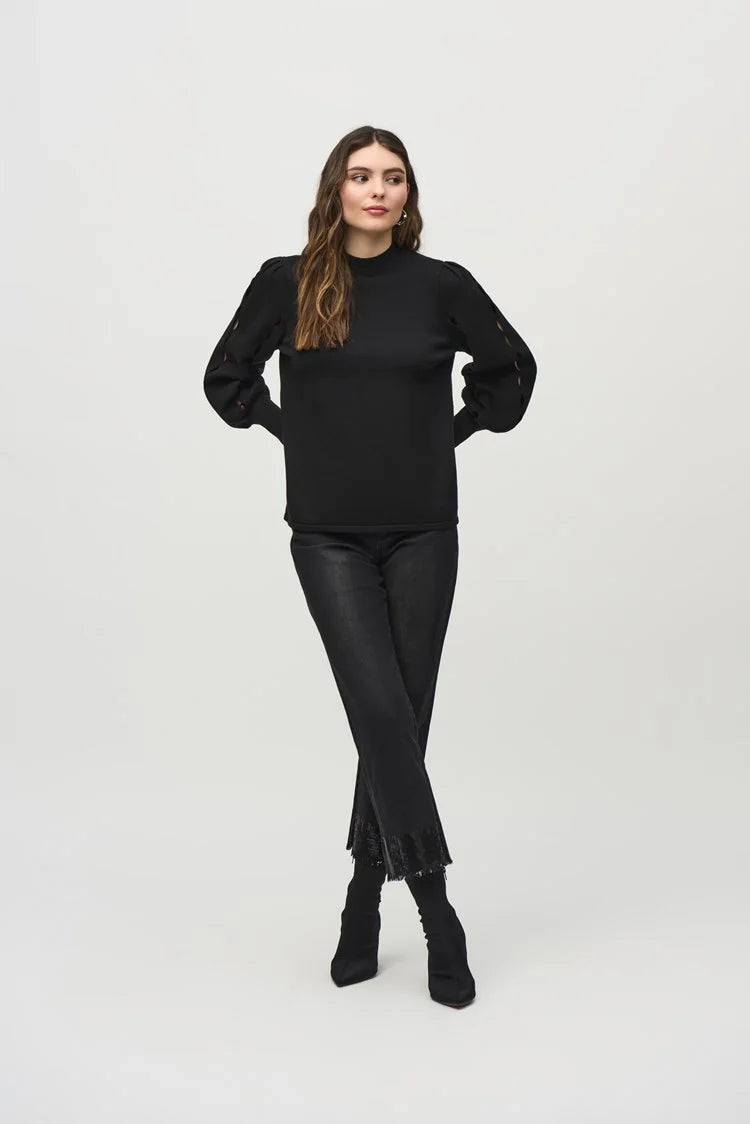 Joseph Ribkoff Black Sweater Knit Mock Neck Top