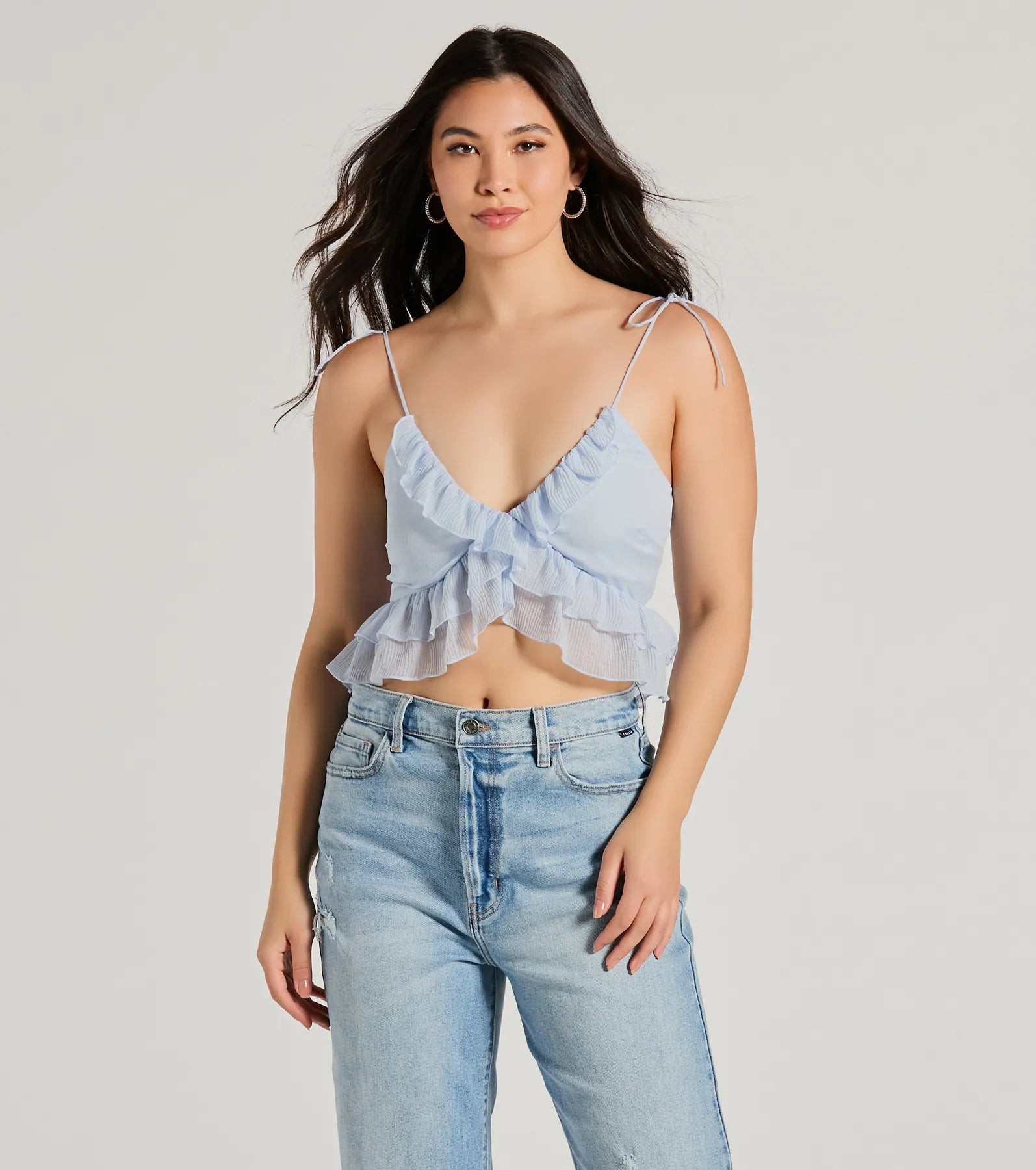 Flirty Flounce V-Neck Ruffled Crop Top