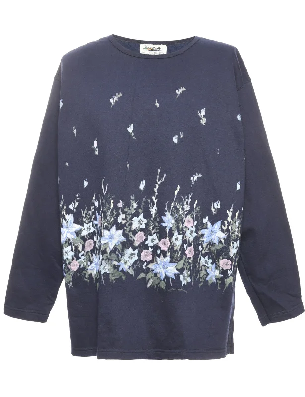 Printed Navy Floral Sweatshirt - M