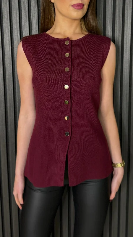 Janet Burgundy Gold Button Detail Waistcoat