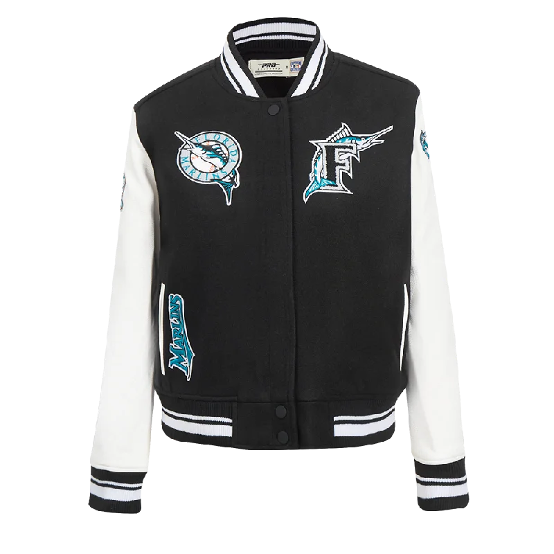 MLB FLORIDA MARLINS RETRO CLASSIC WOMEN'S RIB WOOL VARSITY JACKET (BLACK/WHITE)