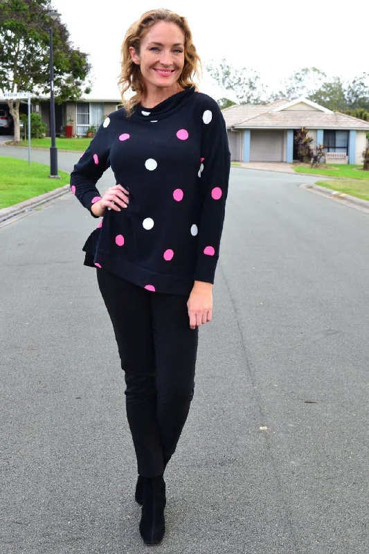 Pink White Spot Long Sleeve Fleece Tunic Top