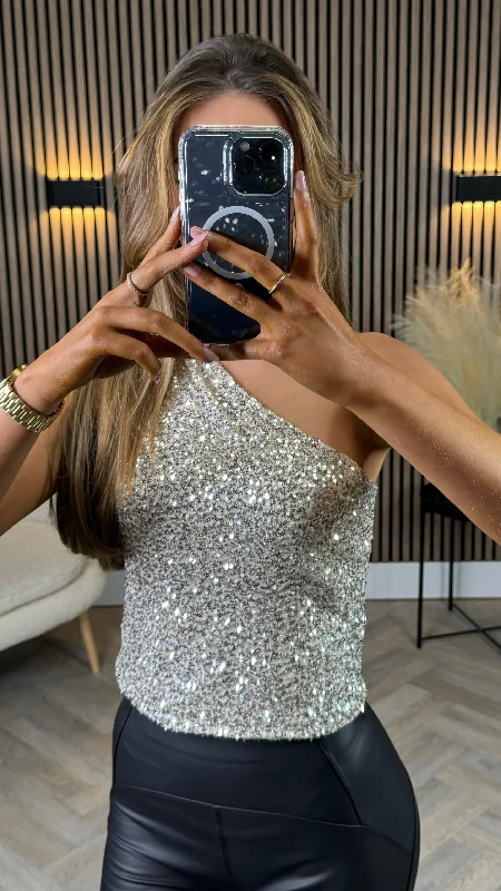 Serena Gold Sequin One Shoulder Top