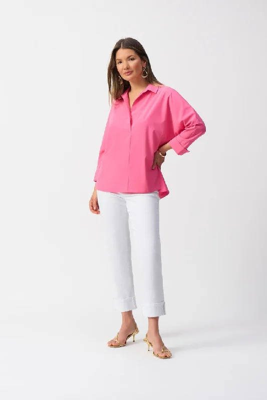 Joseph Ribkoff Bubble Gum Poplin Boxy Shirt With Overlapping V-Neck