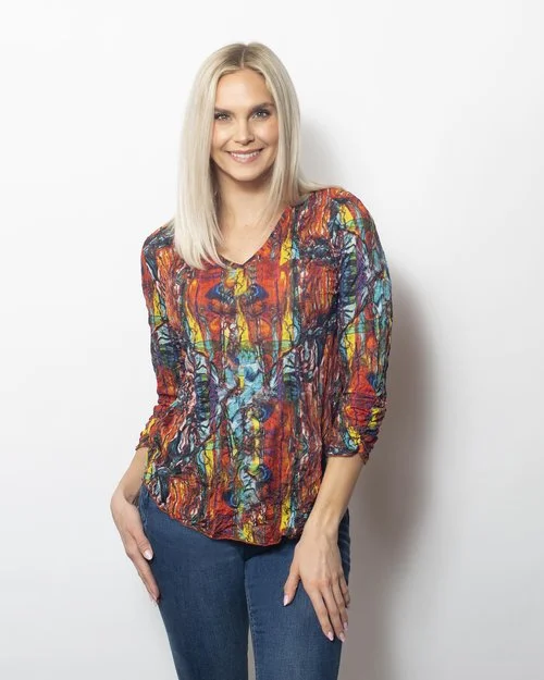 Snoskins Printed Crinkle Mesh V-Neck 89532-F24