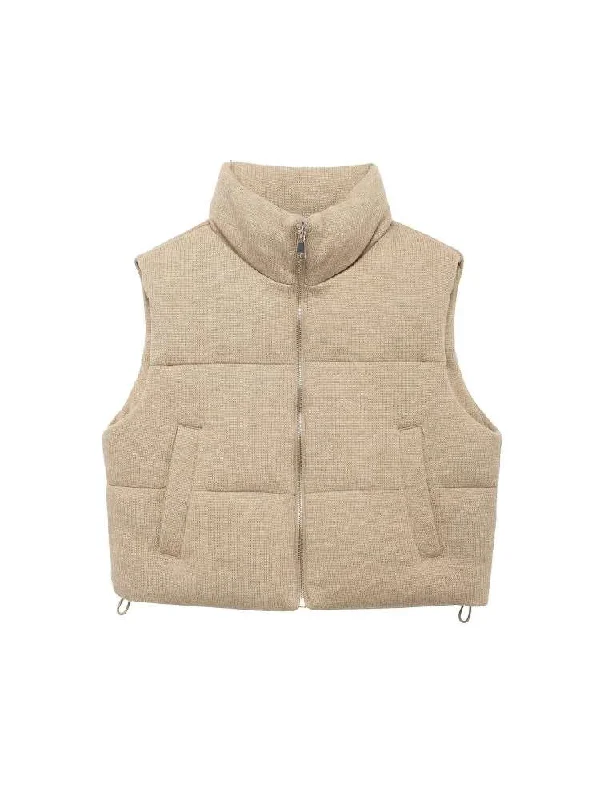 Funky Pure Color Quilted Stand Collar Down Waistcoats