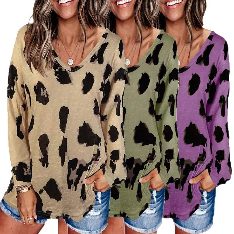 Women's V-Neck Leopard Print Inspired Top