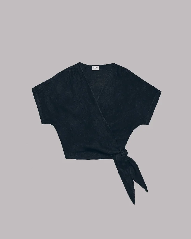 The Dark Linen Wrap Top