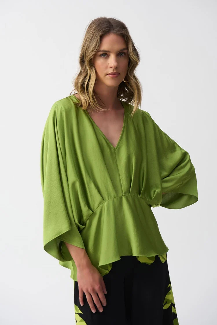 Joseph Ribkoff Greenery Hammered Satin Peplum Top