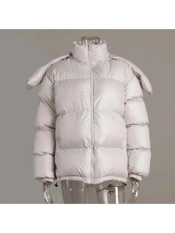 Pure Color Quilted Hooded Winter Puffer Down Coats